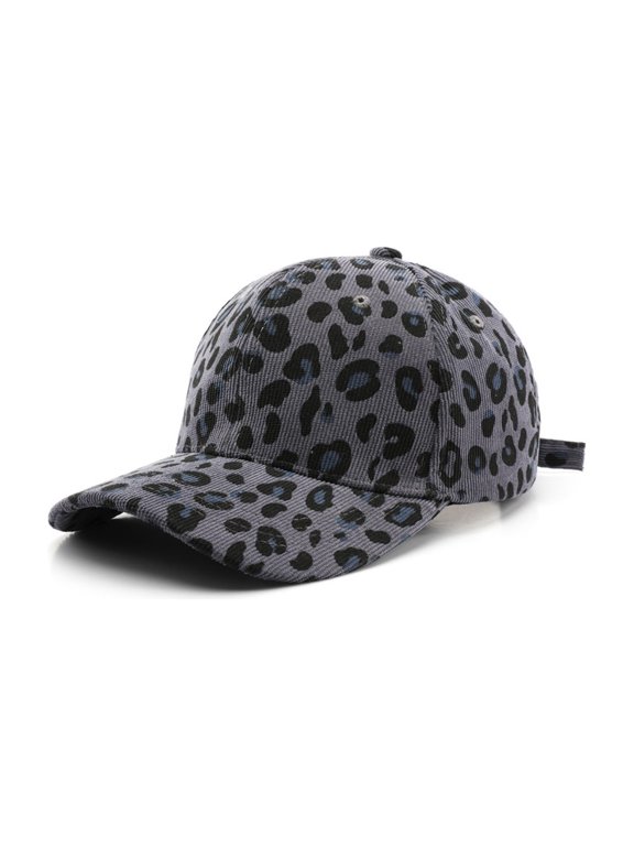 Corduroy Baseball Cap Unisex Warm Sun Protection Hat Leopard-Gray