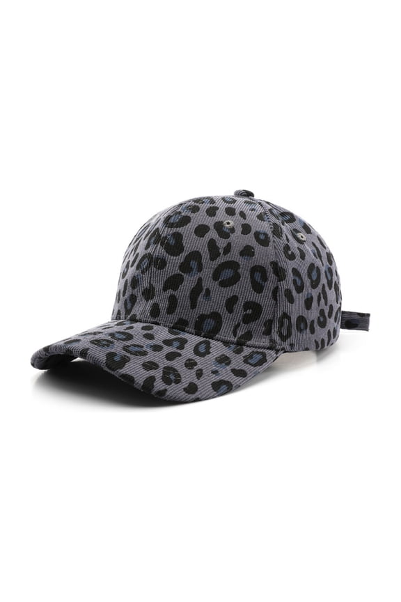 Corduroy Baseball Cap Unisex Warm Sun Protection Hat Leopard-Gray