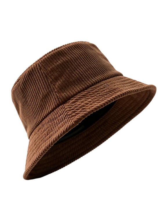 Corduroy Bucket Hat Solid Color Unisex Trendy Soft Lightweight Outdoor-Coffee