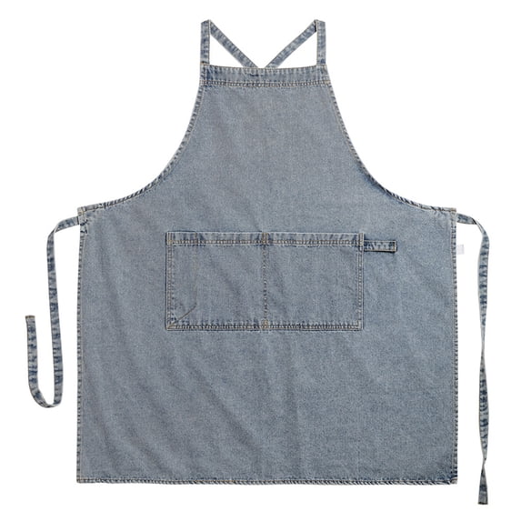 TOPTIE Cotton Canvas Denim Apron Sleeveless Kitchen Workwear with Pockets for Home and Restaurant-Light Blue