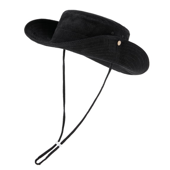 TOPTIE Cowboy Hat Corduroy Vintage Classic Boonie with Chin Cord Bucket Hat for Outdoor-Black
