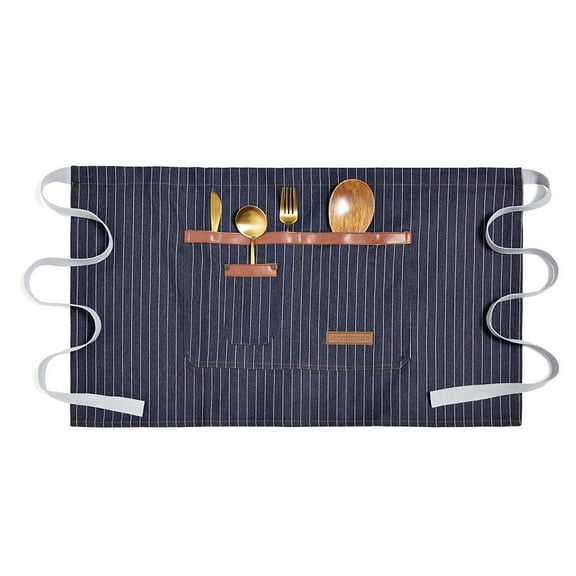 TOPTIE Denim Unisex Half Apron Waist Bistro Apron with Pockets for Server Waitress Barista Bartender-Stripe