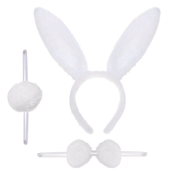 TOPTIE Easter Bunny Ears Headband with Bow Tie & Rabbit Tail, Party Cosplay Costume Accessory