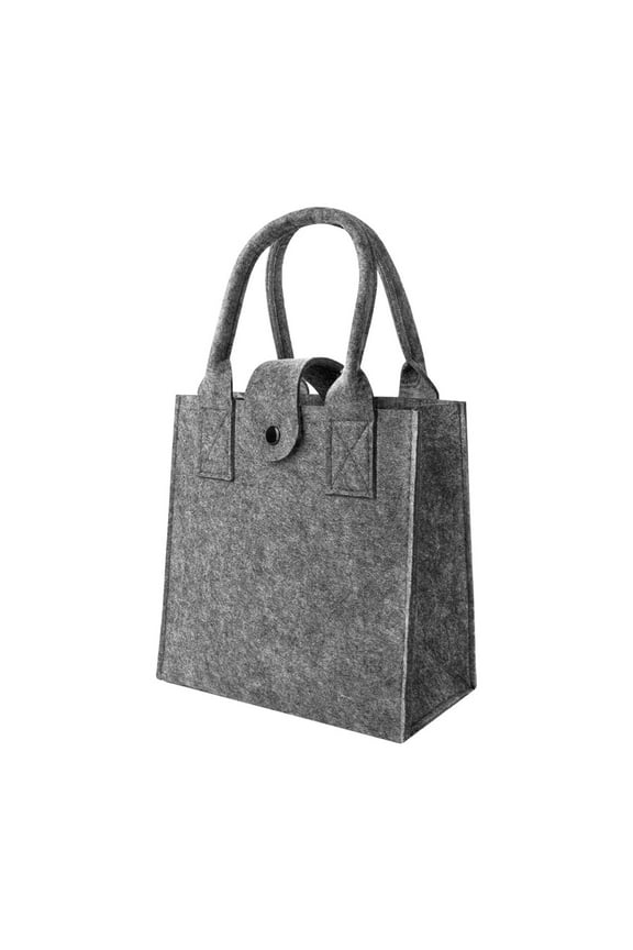 Felt Tote Bag with Handles, Button Closure Travel Bag Casual Grocery Shopping Bag 7.9 L X 7.9 H X 4 W Inches