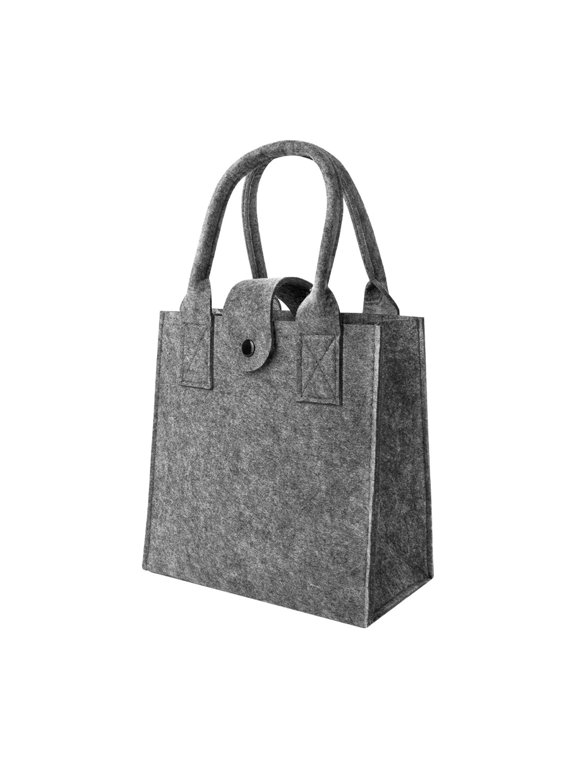 Felt Tote Bag with Handles, Button Closure Travel Bag Casual Grocery Shopping Bag 7.9 L X 7.9 H X 4 W Inches