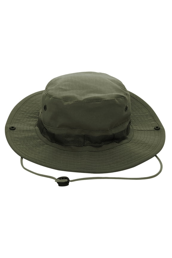 Fishing Hat Wide Brim Bucket Boonie Hat with Chin Strap for Adult & Teens-Army Green-M