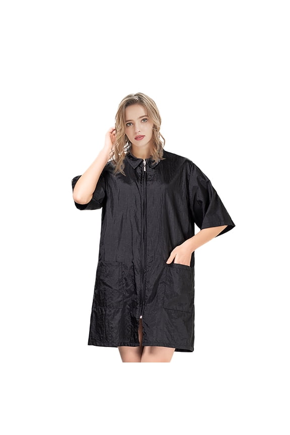 Hair Grooming Smock Jacket, Haircut Cape Apron for Dog Groomers Nail Spa Salon-Black-L