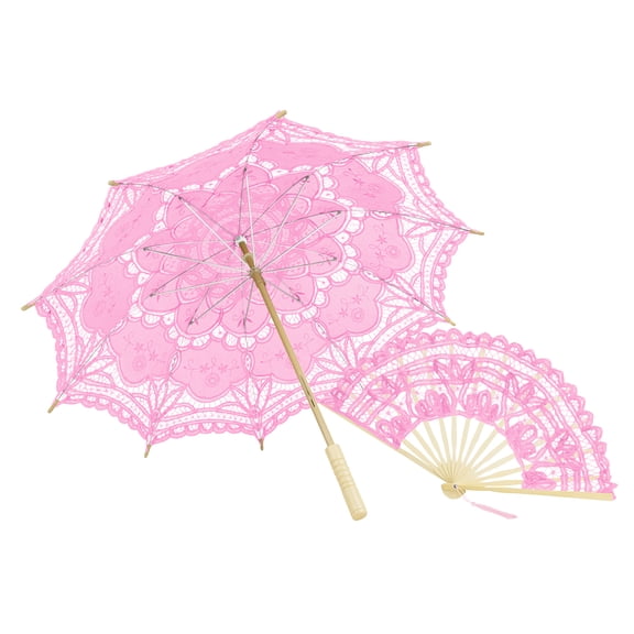 TOPTIE Handmade Lace Umbrella Parasol with Elegant Lace Fan for Weddings Art Exhibition
