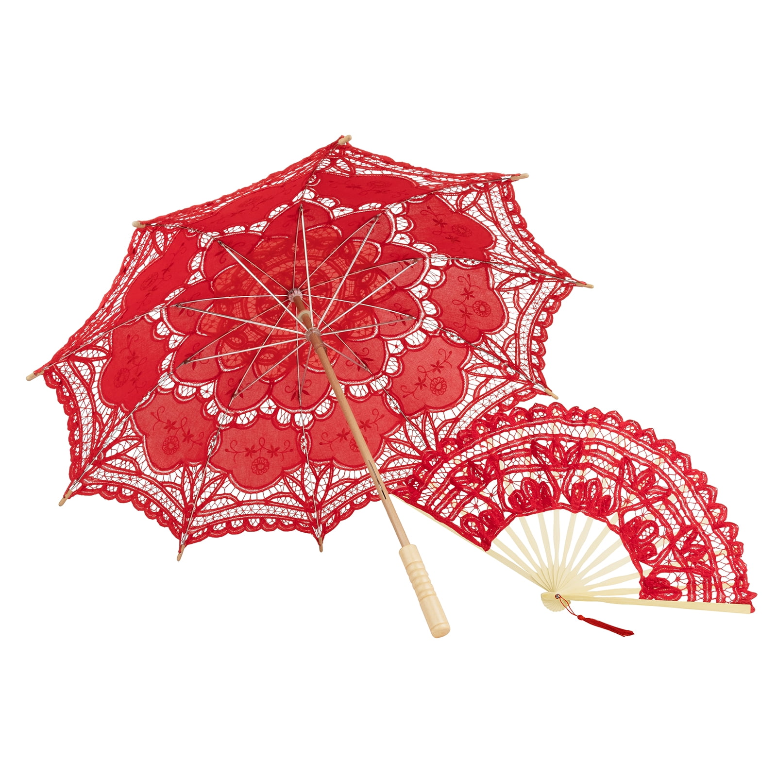 TOPTIE Handmade Lace Umbrella Parasol with Elegant Lace Fan for Weddings Art Exhibition