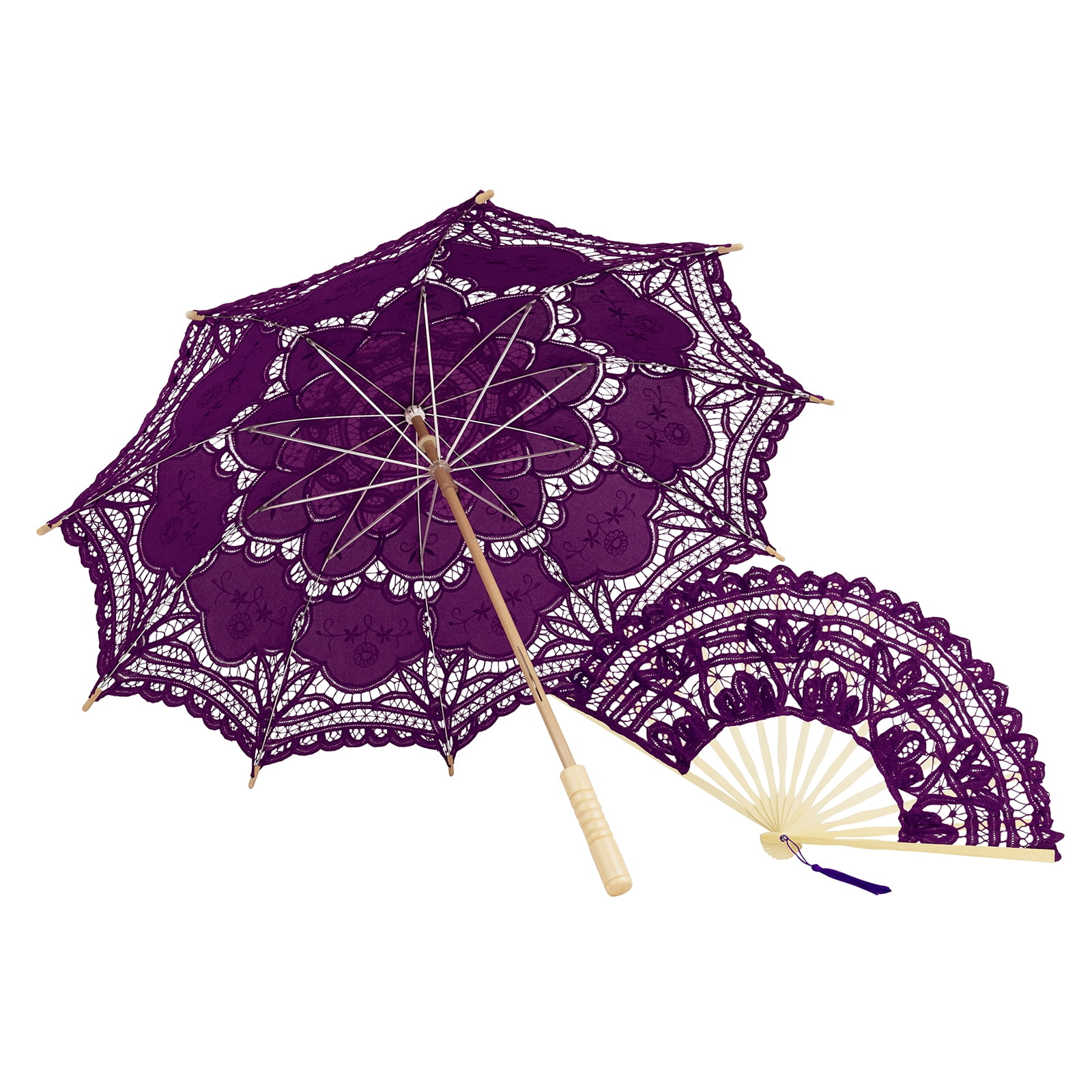 TOPTIE Handmade Lace Umbrella Parasol with Elegant Lace Fan for Weddings Art Exhibition