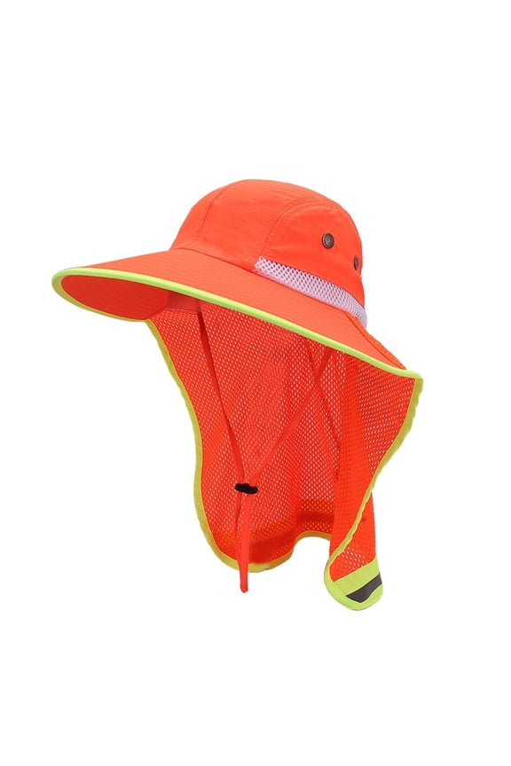 Hi-Vis Reflective Sun Hat with Detachable Neck Flap, Wide Brim UV Protection Quick Dry Breathable Unisex Outdoor Hat for Work Hiking Fishing Gardening - Orange/Yellow