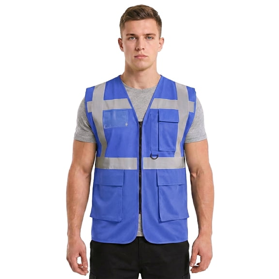 TOPTIE Hi-Vis Safety Vest Reflective Breathable Construction Work Uniform-Blue-3XL