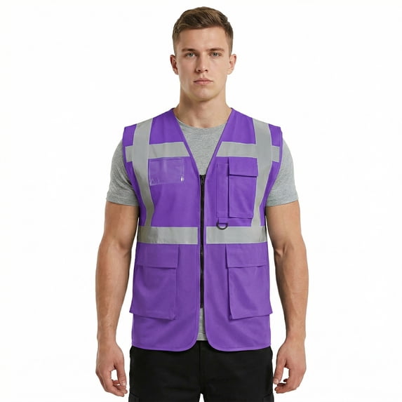 TOPTIE Hi-Vis Safety Vest Reflective Breathable Construction Work Uniform-Purple-2XL