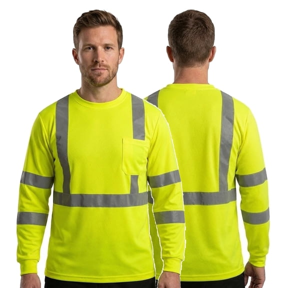TOPTIE Hi-Visibility Long Sleeve ANSI 107 Type R Class 3 T-Shirt-Neon Yellow-S