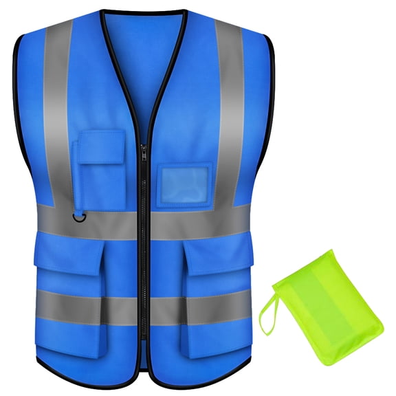 TOPTIE High Visibility Breathable Safety Vest Reflective Uniform Vest with Carry Bag-Blue-2XL