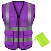 TOPTIE High Visibility Breathable Safety Vest Reflective Uniform Vest with Carry Bag-Purple-L