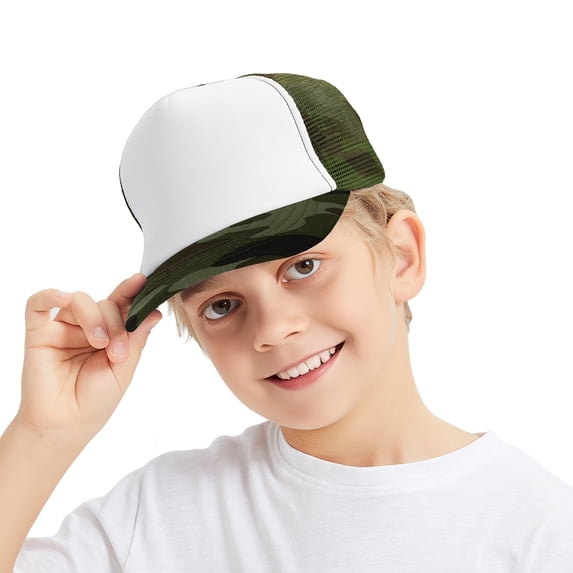 TOPTIE Kids 5 Panel Trucker Cap Mesh Snapback Hat Foam Front for Boys Girls Aged 3-7 Years Old-Camo/White