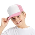 thumbnail image 1 of TOPTIE Kids 5 Panel Trucker Cap Mesh Snapback Hat Foam Front for Boys Girls Aged 3-7 Years Old-Pink/White, 1 of 8