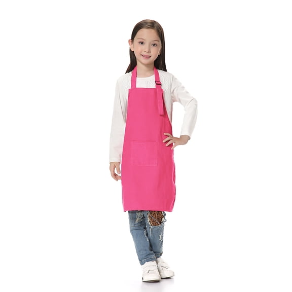 TOPTIE Kids Aprons with Pocket & Adjustable Strap, Child Chef Bib Apron for Kitchen Cooking Baking Painting-Hot Pink-XL