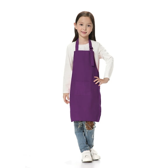 TOPTIE Kids Aprons with Pocket & Adjustable Strap, Child Chef Bib Apron for Kitchen Cooking Baking Painting-Purple-XXL