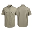 thumbnail image 1 of TOPTIE Men Cotton Short Sleeve Fishing Shirt for Work Travel Dual Button Pockets Retro Work Shirt-Green-XL, 1 of 8