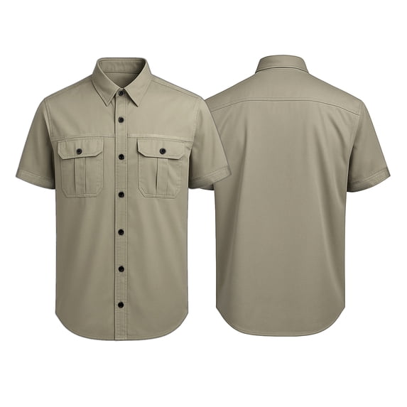 TOPTIE Men Cotton Short Sleeve Fishing Shirt for Work Travel Dual Button Pockets Retro Work Shirt-Green-XL
