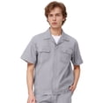 thumbnail image 1 of TOPTIE Men Work Shirt Short Sleeve Utility Shirt, Hidden Buttons 2 Pockets, Notch Lapel Collar-Grey-L, 1 of 4