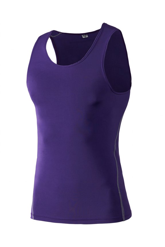 Men's Athletic Tank Top, Under Base Layer Sleeveless Shirt, Gym Workout Vest-Purple-S