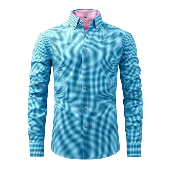 TOPTIE Men's Dress Shirts Plaid Printed Stretch Long Sleeve Button Down Casual Business-Turquoise-XL