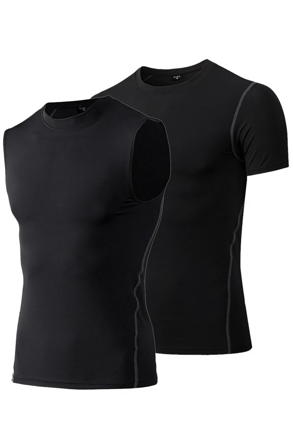 Men's Dry Fit Athletic Compression Shirt Pack, Sleeveless & Short Sleeve & Long Sleeve-Set D-M
