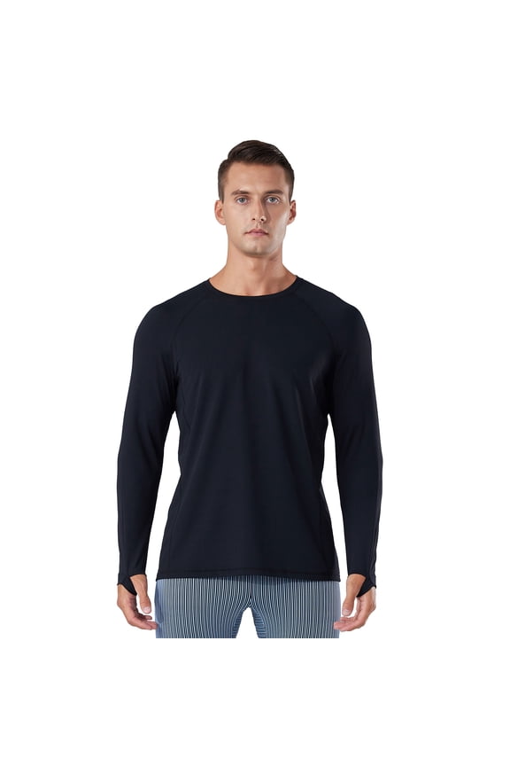 Men's Dry Fit Long Sleeve Sport T Shirts for Athletic Running, Casual Workout-Black-S