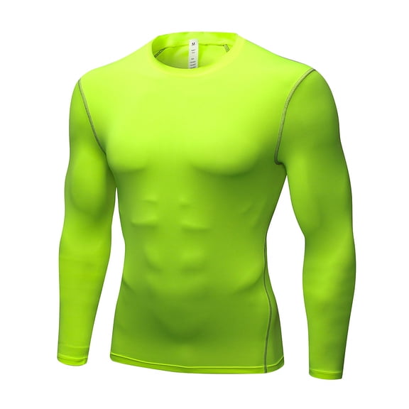 TOPTIE Men's Long Sleeve Compression Shirt, Athletic Workout Base Layer-LIME-XXL