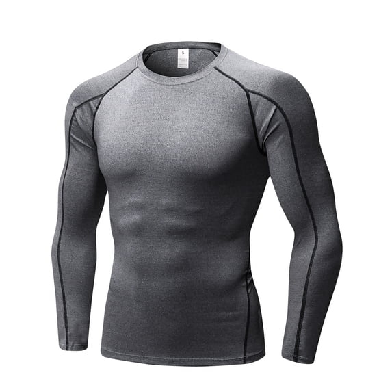 TOPTIE Men's Long Sleeve Fitted Compression Shirt, Cool Dry Base Layer for Men-Grey-L