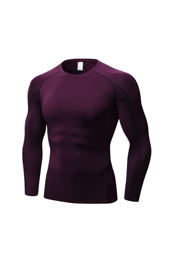 Men's Long Sleeve Fitted Compression Shirt, Cool Dry Base Layer for Men-Maroon-S