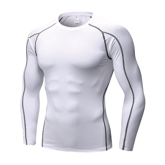 TOPTIE Men's Long Sleeve Fitted Compression Shirt, Cool Dry Base Layer for Men-White-L