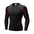 thumbnail image 1 of TOPTIE Men's Long Sleeve Fitted Compression Shirt, Cool Dry Base Layer for Men-black with red-2XL, 1 of 7