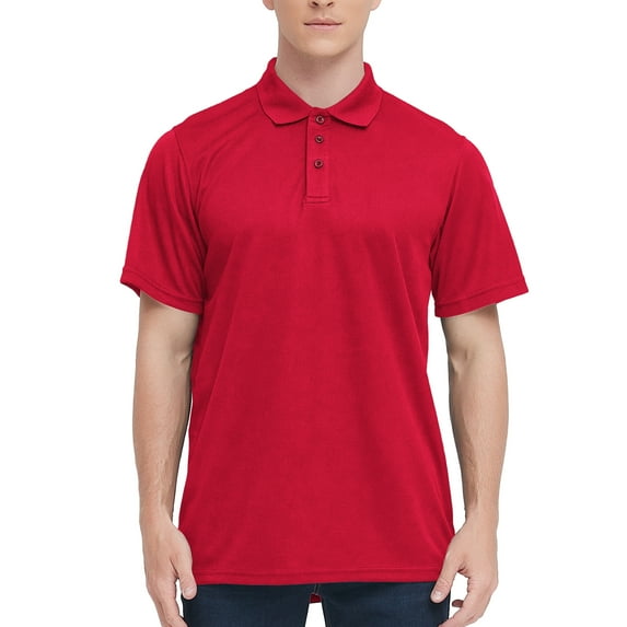 TOPTIE Men's Short Sleeve Polo Shirt, Regular Fit Athletic Quick-Dry Golf Shirt-Red-2XL