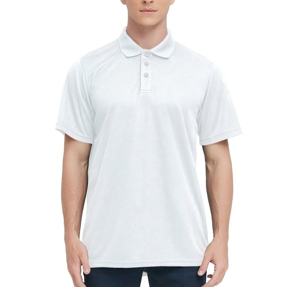 TOPTIE Men's Short Sleeve Polo Shirt, Regular Fit Athletic Quick-Dry Golf Shirt-White-2XL