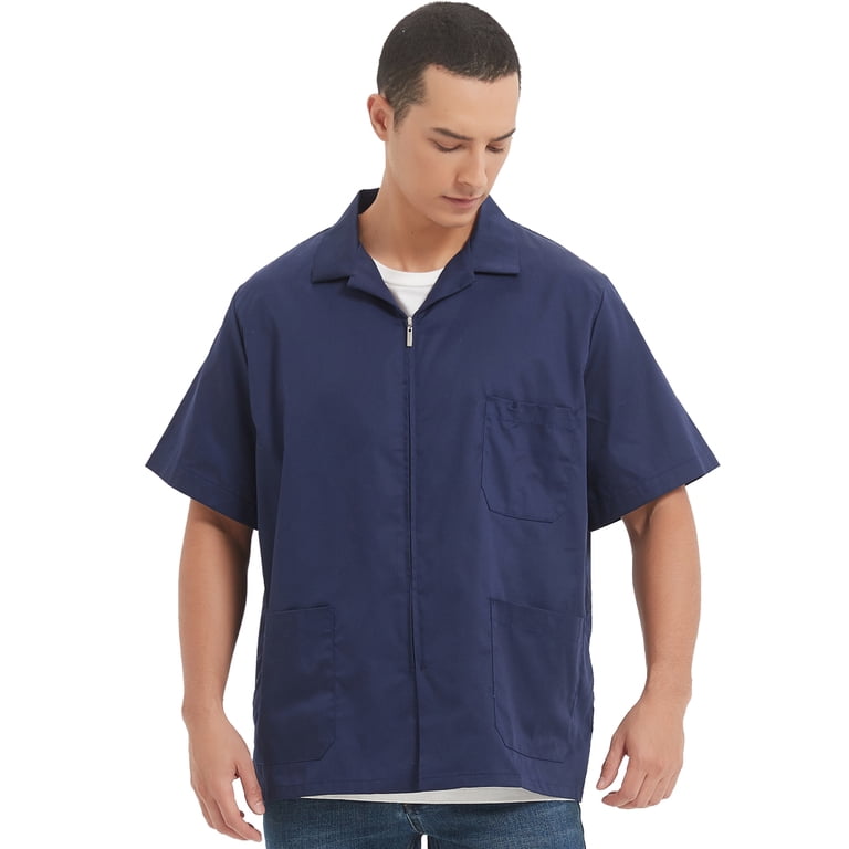 TOPTIE Men's Zip Front Smock Short-Sleeve Zippered Work Shirt