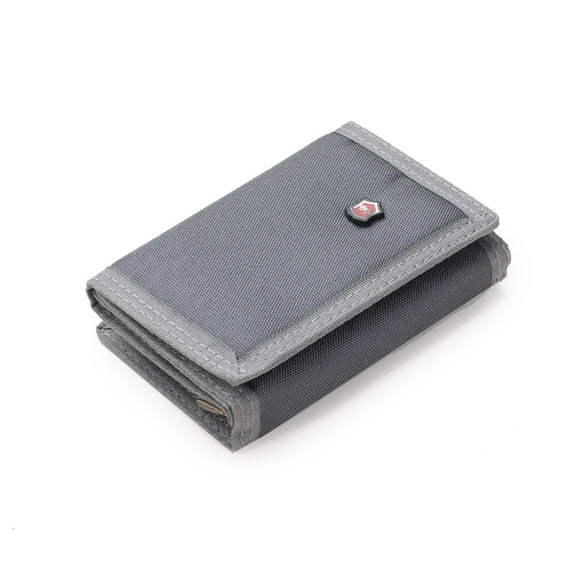 TOPTIE Mens Trifold Wallets with Zipper Coin Pocket, Canvas Billfold with ID Window-Grey-1Pcs