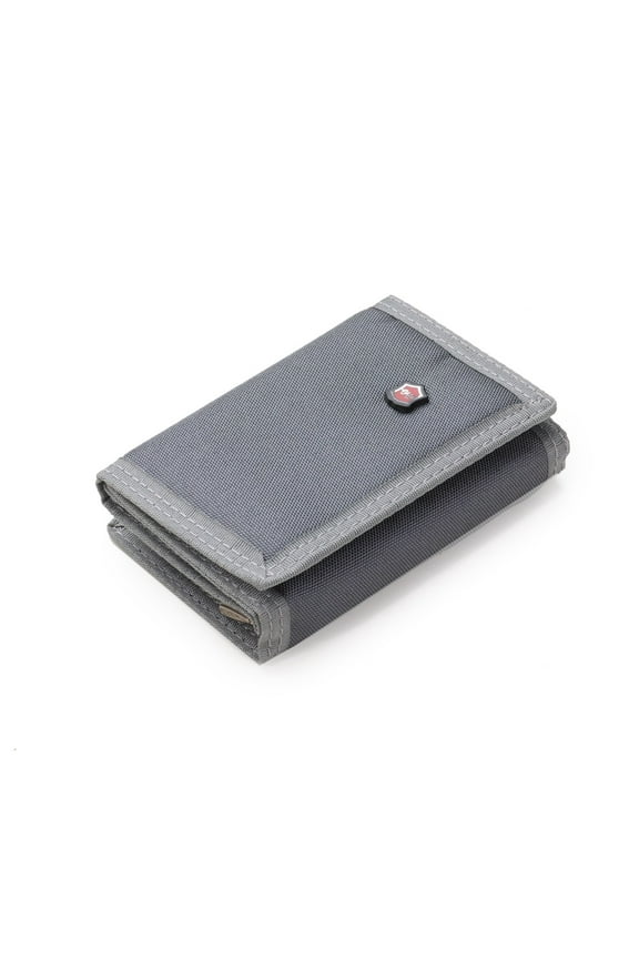 Mens Trifold Wallets with Zipper Coin Pocket, Canvas Billfold with ID Window-Grey-1Pcs