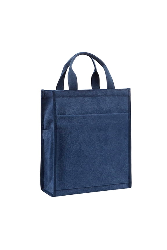Navy Cotton Document Bag with Handle, File Tote Bag for Carrying Paper Files Books-Navy