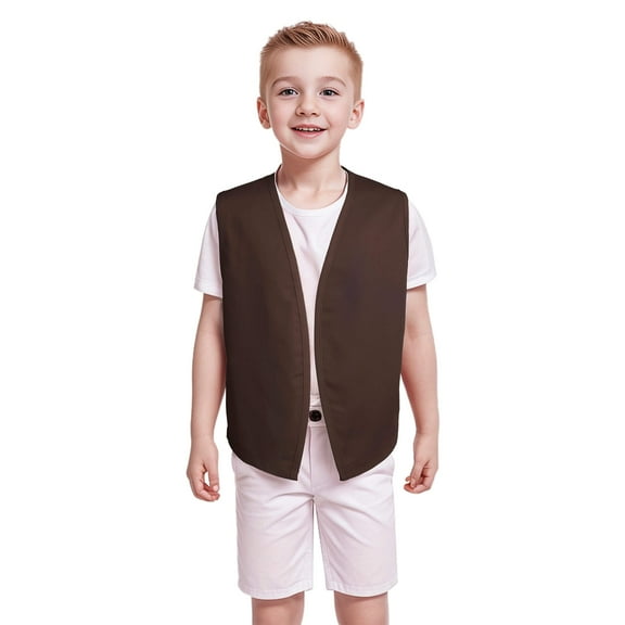 TOPTIE No-Button Child Vest Kid Volunteer Victorian Waistcoat Peasant Party Costume Vests-Brown-M