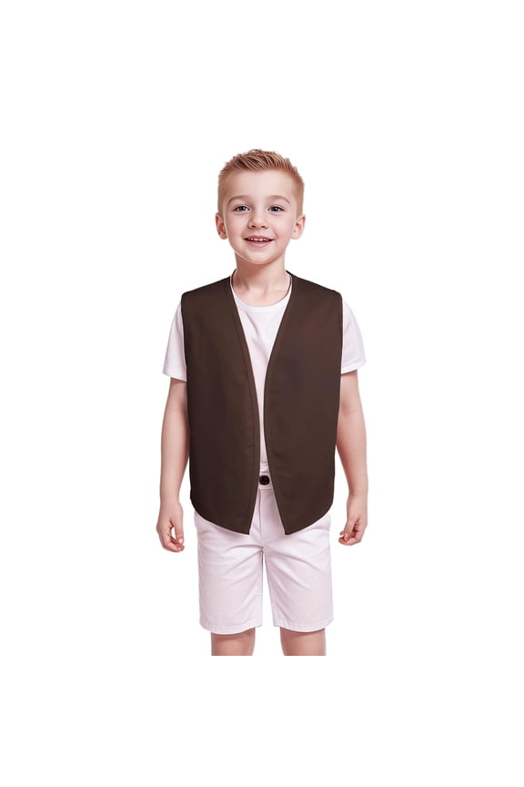 No-Button Child Vest Kid Volunteer Victorian Waistcoat Peasant Party Costume Vests-Brown-M