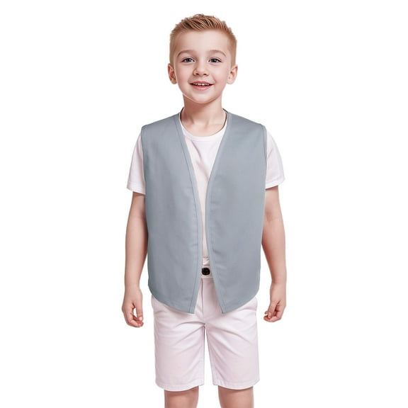 TOPTIE No-Button Child Vest Kid Volunteer Victorian Waistcoat Peasant Party Costume Vests-Gray-L