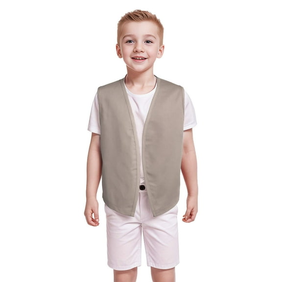 TOPTIE No-Button Child Vest Kid Volunteer Victorian Waistcoat Peasant Party Costume Vests-Khaki-M