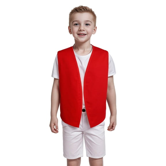 TOPTIE No-Button Child Vest Kid Volunteer Victorian Waistcoat Peasant Party Costume Vests-Red-L