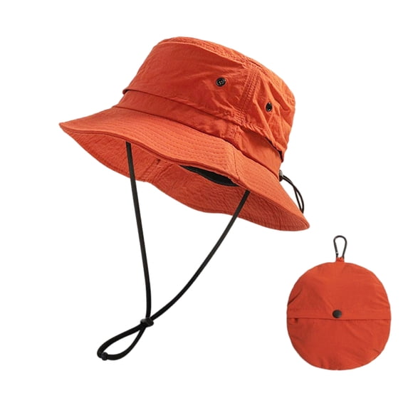 TOPTIE Packable Boonie Sun Hat for Men & Women Waterproof, Wide Brim Hat with Mesh Panels, Detachable Chin Strap & Carry Bag-Orange