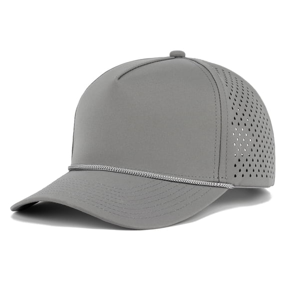 TOPTIE Perforatd Trucker Hat with Rope, 5 Panel Quick Dry Snapback Cap - Grey