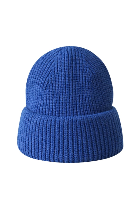 Plain Beanie Hat, Cuffed Knitted Skull Cap for Women Men, Slouchy Soft Warm Beanie Cap for Ski Winter - Blue